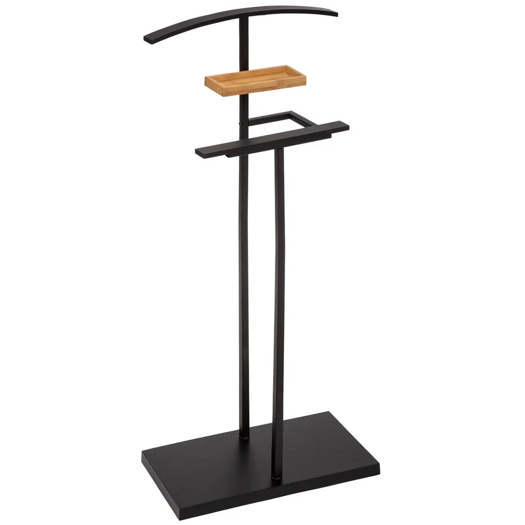 Suport haine valet 5Five Bamboo din otel si bambus, 44x22x114 cm, negru