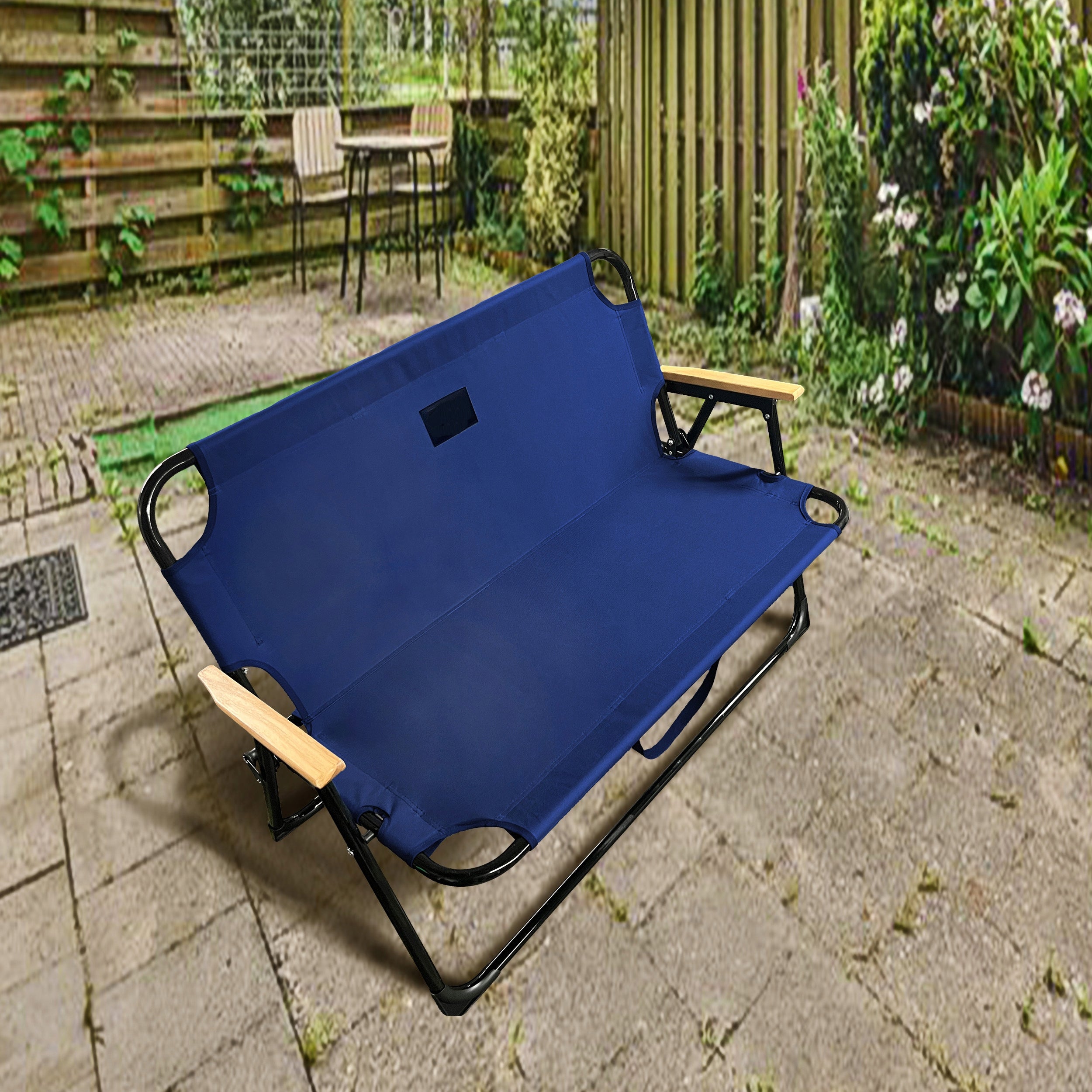 Bancuta pliabila dubla pentru terasa si gradina, structura metalica, 109x64x67 cm, albastru