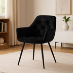 Fotoliu catifea tapitat, cu spatar inalt si design cu cusaturi, 55x60x89 cm, negru