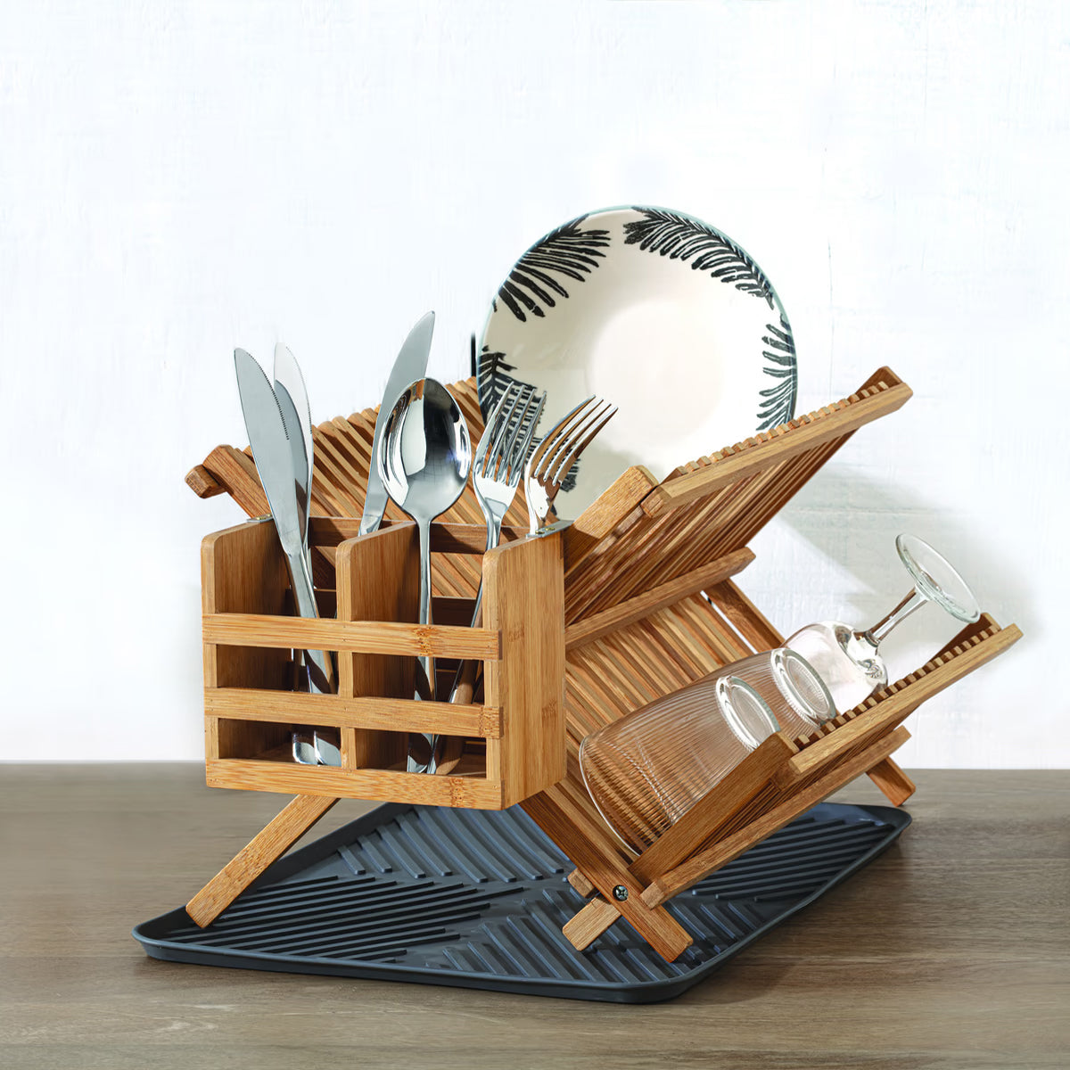 Suport vase pliabil 5Five Bambou, 42x35x25 cm, 2 niveluri, bambus natural, bej