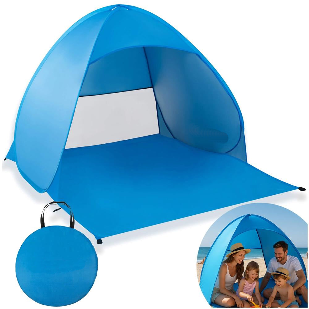 Cort plaja autoexpansibil POP-UP cu plasa ventilatie si protectie UV, 160x140x115 cm, albastru