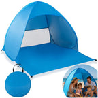 Cort plaja autoexpansibil POP-UP cu plasa ventilatie si protectie UV, 160x140x115 cm, albastru