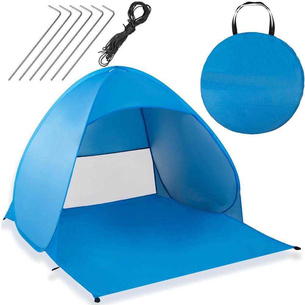 Cort plaja autoexpansibil POP-UP cu plasa ventilatie si protectie UV, 160x140x115 cm, albastru