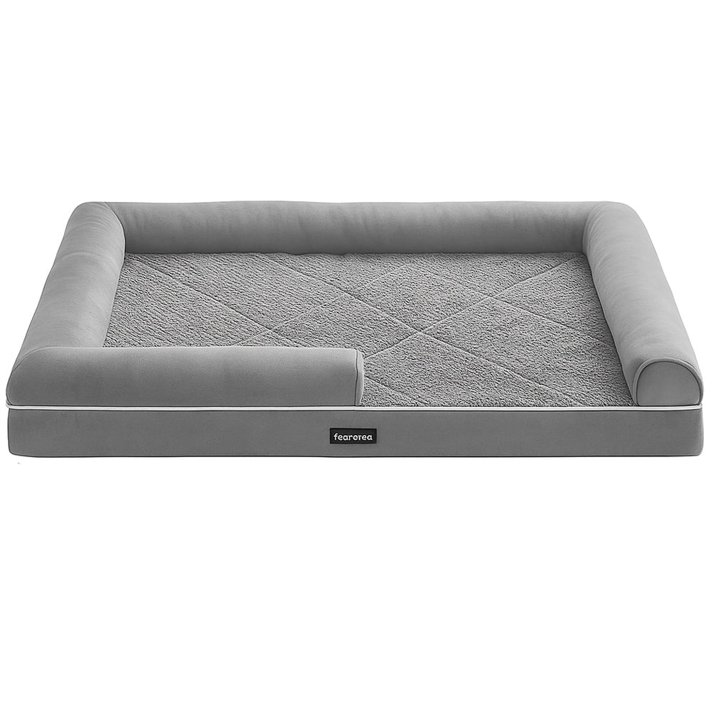 FEANDREA Pat ortopedic pentru caini, cu margini inaltate si husa detasabila, 120x85x20 cm, gri deschis