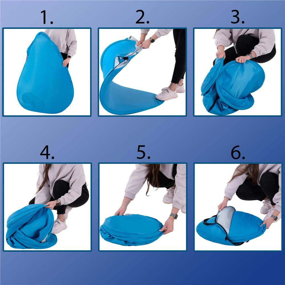 Cort plaja autoexpansibil POP-UP cu plasa ventilatie si protectie UV, 160x140x115 cm, albastru