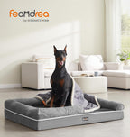 FEANDREA Pat ortopedic pentru caini, cu margini inaltate si husa detasabila, 120x85x20 cm, gri deschis
