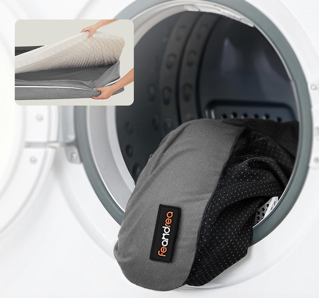 FEANDREA Pat ortopedic pentru caini, cu margini inaltate si husa detasabila, 120x85x20 cm, gri deschis