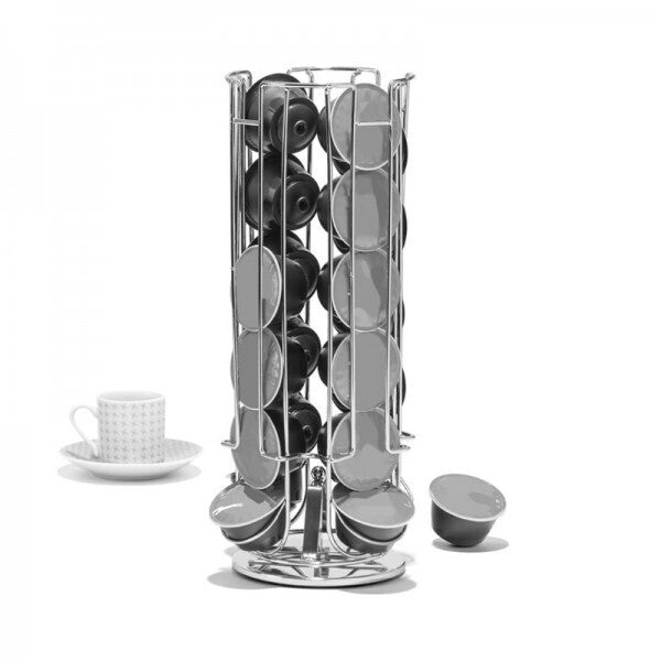 Suport rotativ capsule 5Five pentru Dolce Gusto, 24 spatii, otel cromat, 12x32 cm, argintiu