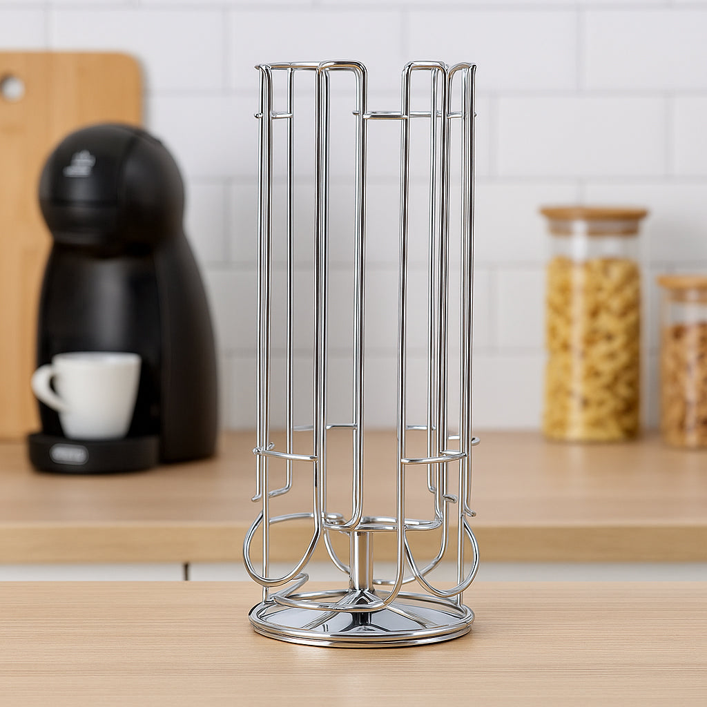 Suport rotativ capsule 5Five pentru Dolce Gusto, 24 spatii, otel cromat, 12x32 cm, argintiu