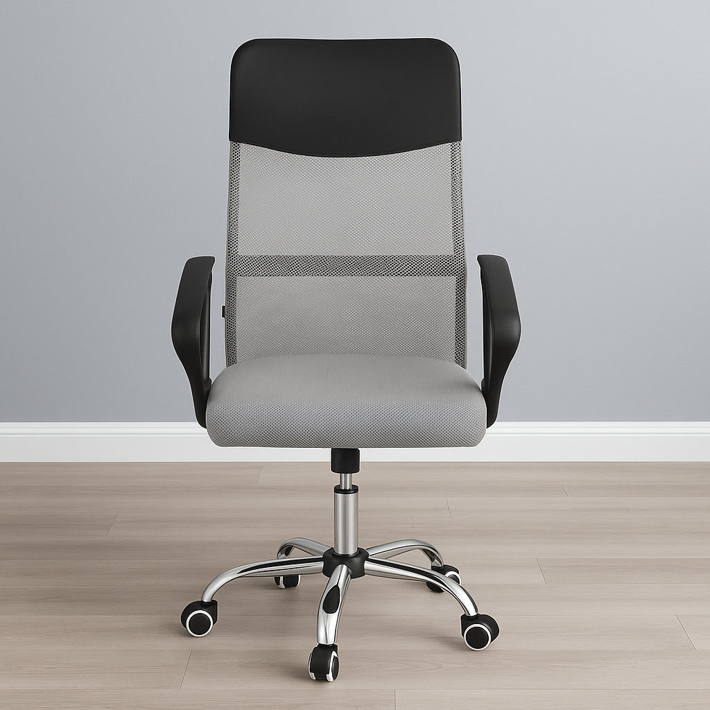 Scaun de birou ergonomic cu reglaj pe inaltime, material tip mesh si ecopiele, 58x60x117 cm, gri