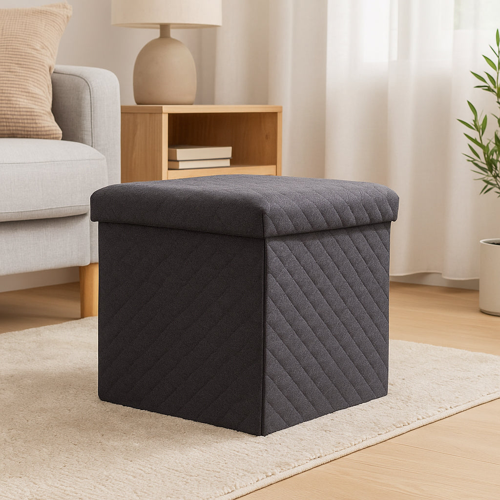 Taburet pliabil 5Five patrat cu spatiu de depozitare, MDF, 31x31x31 cm, gri inchis