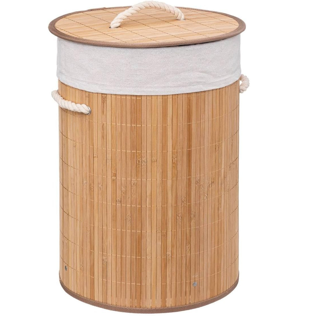 Cos rufe rotund 5Five Bambou cu capac, bambus, 48 litri, 35x50 cm, natur