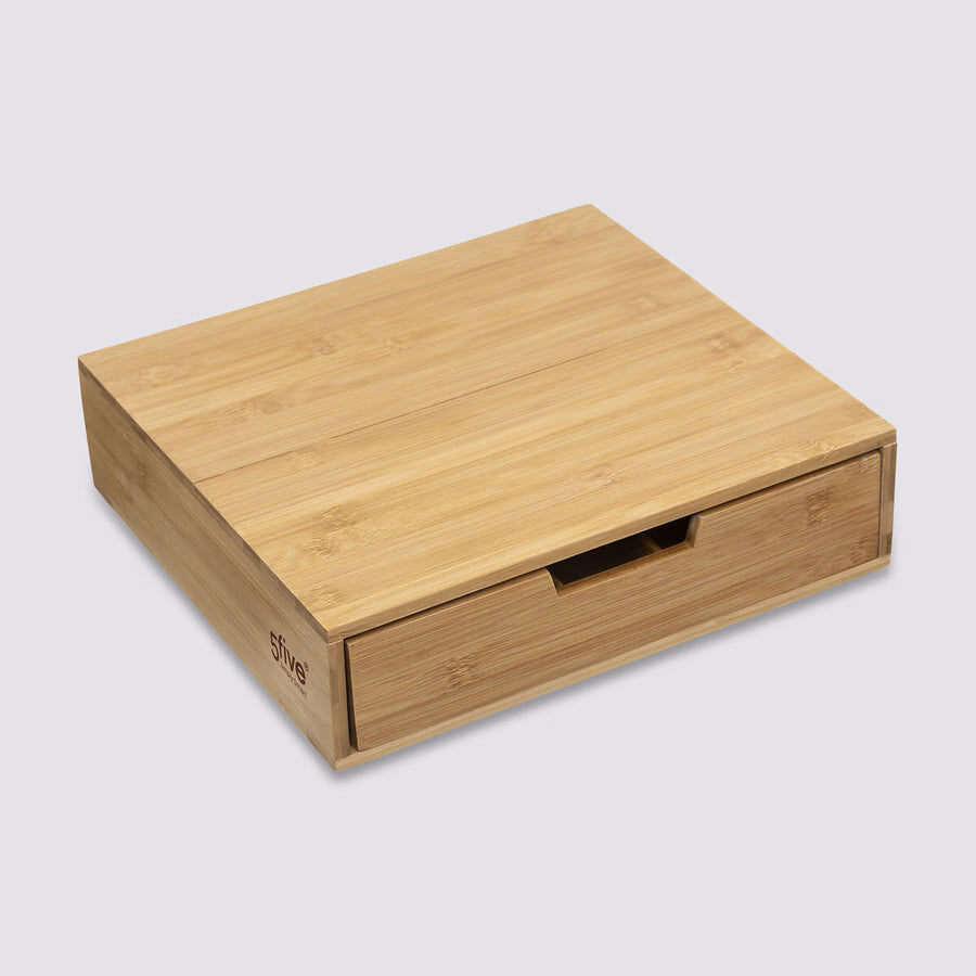 Suport capsule 5Five din bambus cu sertar mare si separatoare detasabile, 35x31x8 cm, natur
