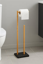 Suport hartie igienica 5Five Lea cu spatiu depozitare, bambus, 22x18x78 cm, negru si maro