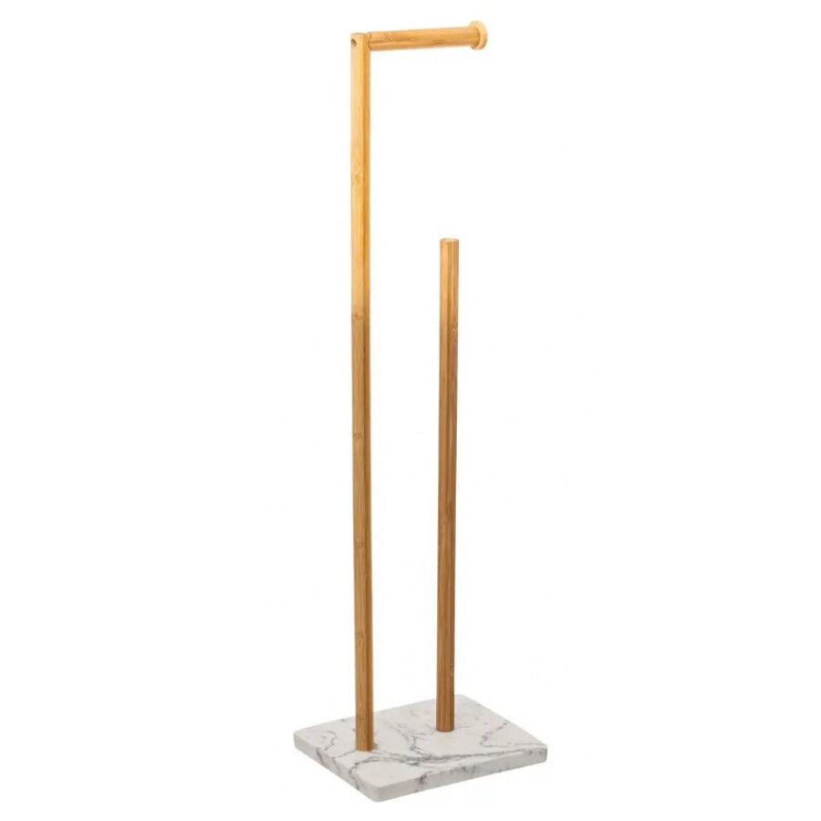 Suport hartie igienica 5Five Lea cu spatiu depozitare, bambus, 22x18x78 cm, alb si maro