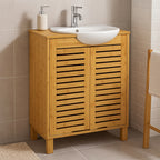 Dulap baie 5Five Sicela pentru lavoar, cu usi si rafturi, bambus si MDF, 60x28x80 cm, natur