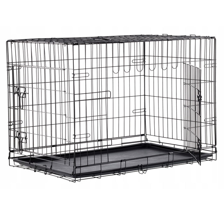 Cusca metalica pliabila pentru animale, cu maner si tava detasabila, 107x69x76 cm, negru