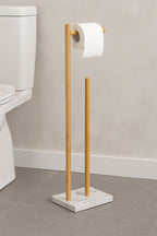 Suport hartie igienica 5Five Lea cu spatiu depozitare, bambus, 22x18x78 cm, alb si maro