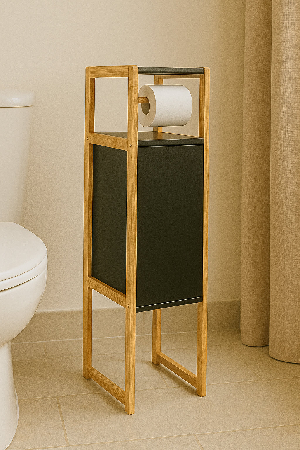 Suport hartie igienica 5Five Natureo cu dulapior, MDF, 33x20x80 cm, negru