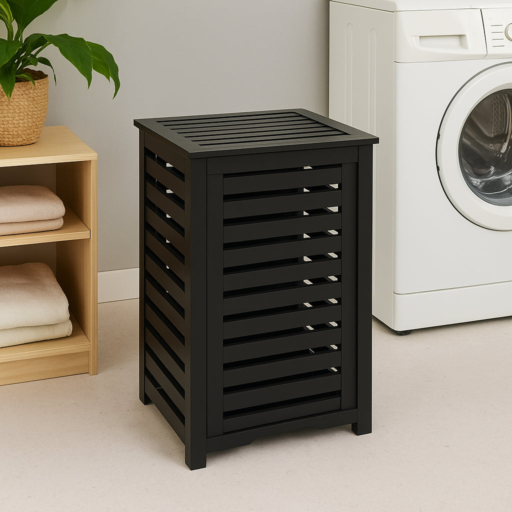 Cos rufe 5Five Sicela din lemn MDF, capacitate 65 litri, 40x40x58 cm, negru