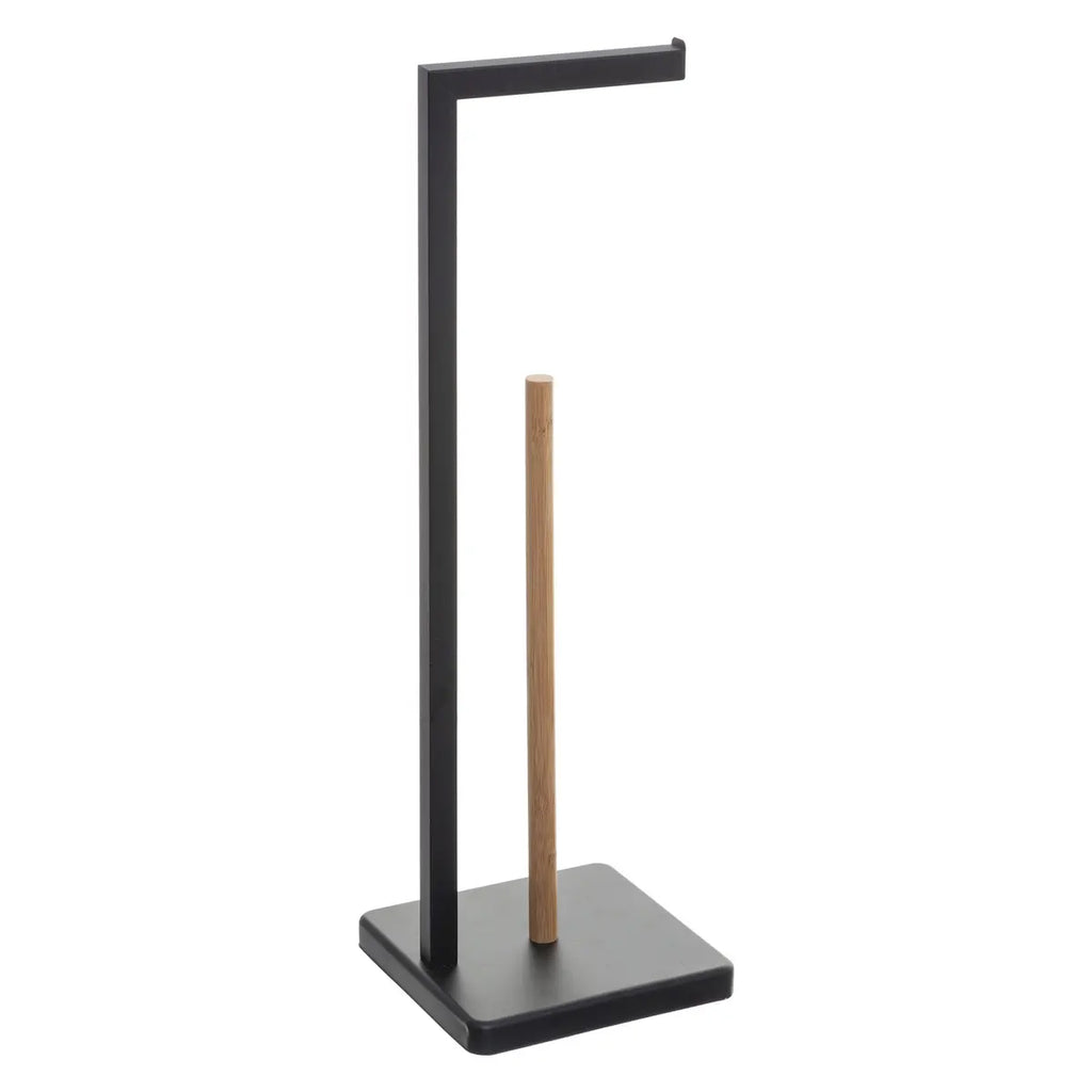 Suport hartie igienica 5Five Natureo, metal si bambus, 20x20x65 cm, negru