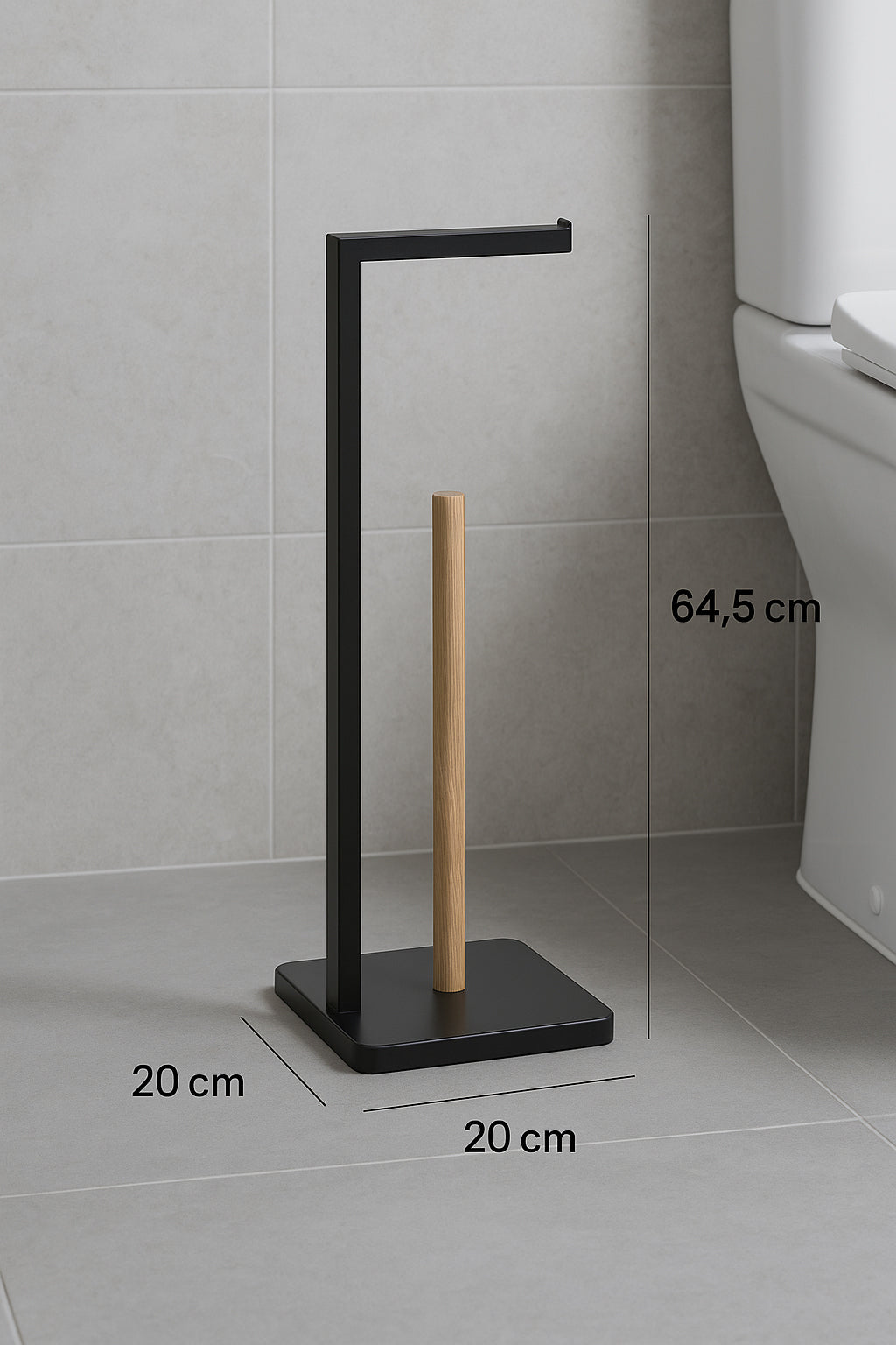 Suport hartie igienica 5Five Natureo, metal si bambus, 20x20x65 cm, negru