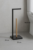 Suport hartie igienica 5Five Natureo, metal si bambus, 20x20x65 cm, negru