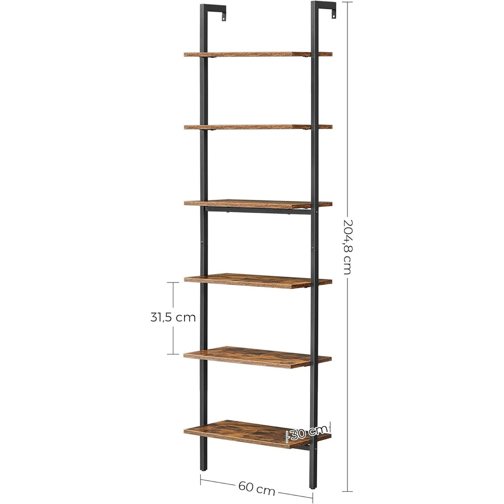 VASAGLE Etajera tip scara 6 rafturi, PAL si cadru metalic, 60x30x205 cm, maro rustic