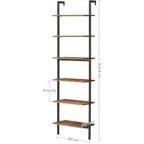 VASAGLE Etajera tip scara 6 rafturi, PAL si cadru metalic, 60x30x205 cm, maro rustic