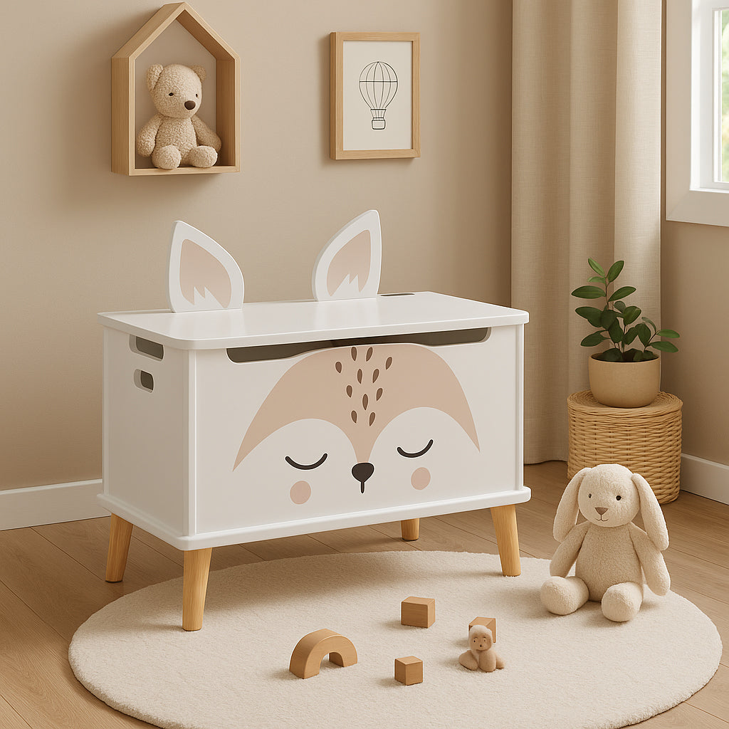 Lada depozitare Atmosphera for kids Renard, 53x33x55 cm, MDF cu picioare lemn, alb