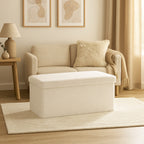 Taburet pliabil Atmosphera Ezzio cu depozitare, 76x38x38 cm, blana artificiala, alb