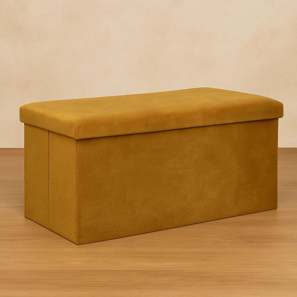 Taburet pliabil Atmosphera Lilou cu spatiu depozitare 80L, 76x38x38 cm, galben mustar