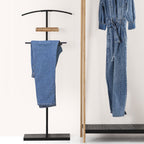 Suport haine valet 5Five Bamboo din otel si bambus, 44x22x114 cm, negru