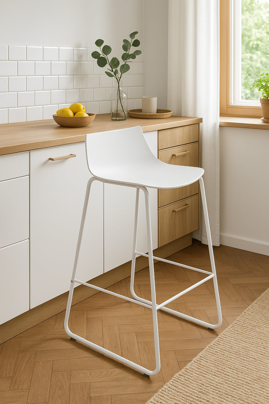 Scaun bar Atmosphera Otac, 47x49x83 cm, polipropilena si metal, alb