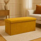 Taburet pliabil Atmosphera Lilou cu spatiu depozitare 80L, 76x38x38 cm, galben mustar