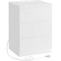 VASAGLE Noptiera cu 3 sertare, din PAL, cu 2 prize si 2 porturi USB, 40x35x59 cm, alb