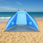 Cort plaja pentru 2 persoane, cu protectie UV si podea izolanta, 200x100x105 cm, albastru