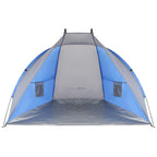 Cort plaja pentru 2 persoane, cu protectie UV si podea izolanta, 200x100x105 cm, albastru si gri