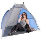 Cort plaja pentru 2 persoane, cu protectie UV si podea izolanta, 200x120x120 cm, albastru si gri