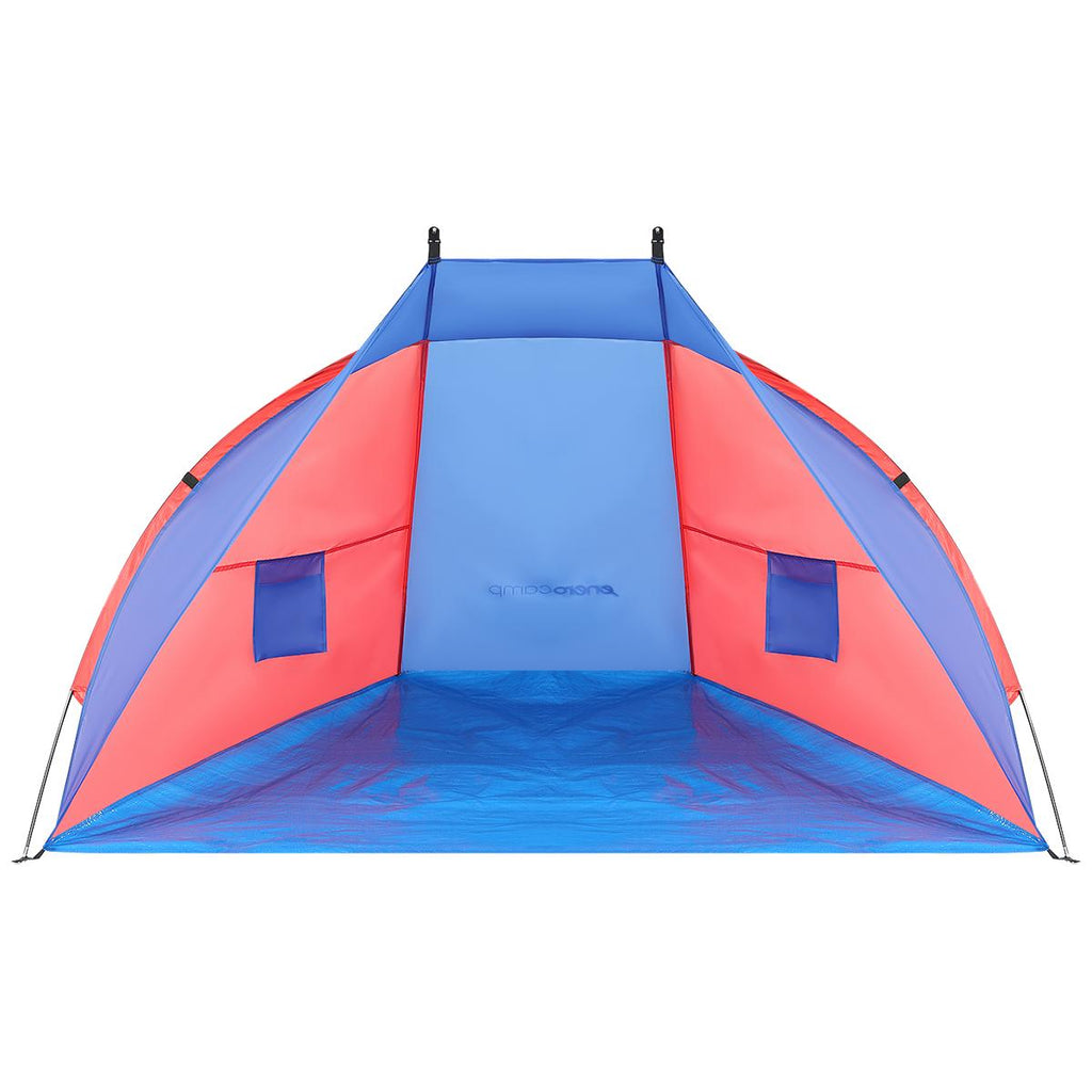 Cort plaja pentru 2 persoane, cu protectie UV si podea izolanta, 200x120x120 cm, albastru si roz