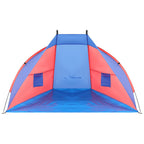 Cort plaja pentru 2 persoane, cu protectie UV si podea izolanta, 200x120x120 cm, albastru si roz