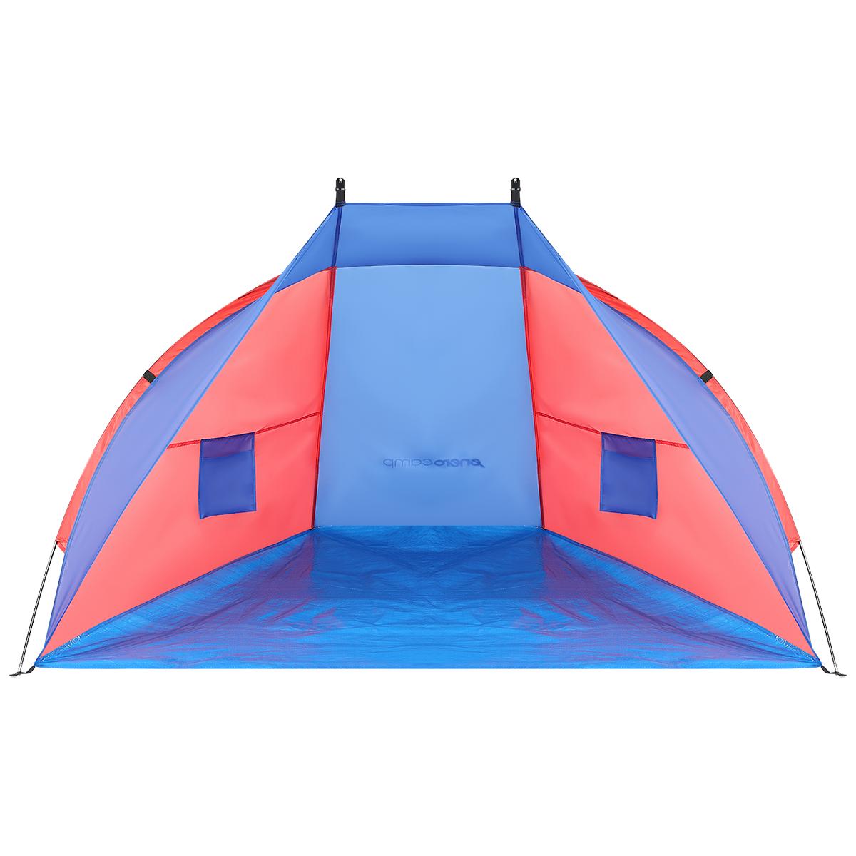 Cort plaja pentru 2 persoane, cu protectie UV si podea izolanta, 200x120x120 cm, albastru si roz