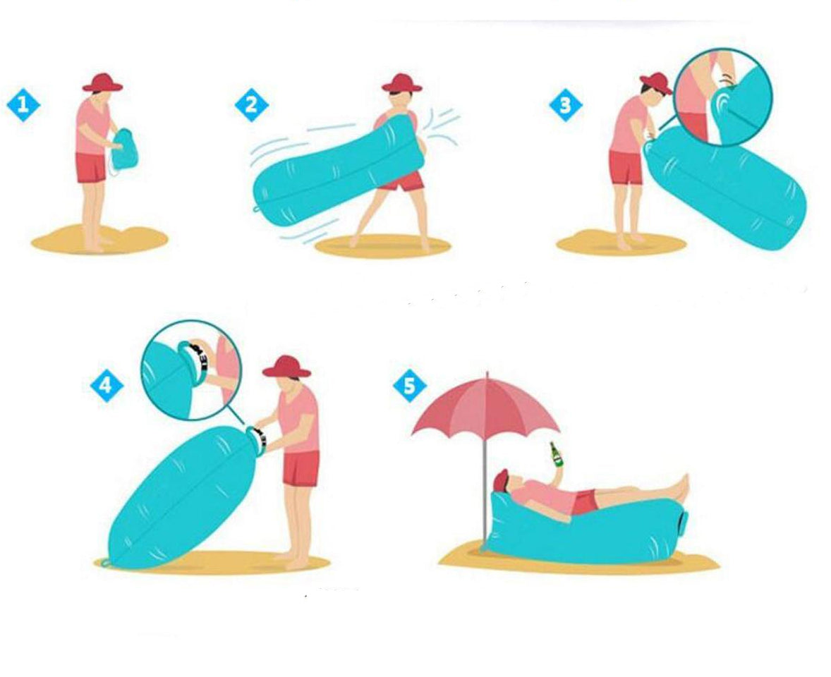 Saltea gonflabila pentru plaja cu pliere rapida, maxim 180kg, 180x70x50 cm, bleumarin si negru