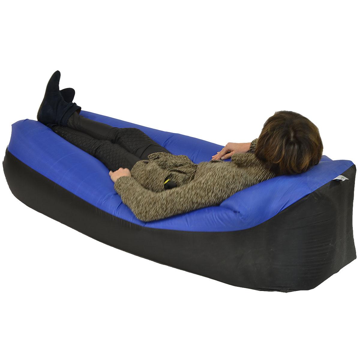 Saltea gonflabila pentru plaja cu pliere rapida, maxim 180kg, 180x70x50 cm, bleumarin si negru