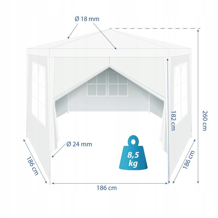 Pavilon gradina cu structura metalica, 6 pereti laterali detasabili, alb, 378x330x260 cm