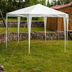 Pavilon gradina cu structura metalica, 6 pereti laterali detasabili, alb, 378x330x260 cm