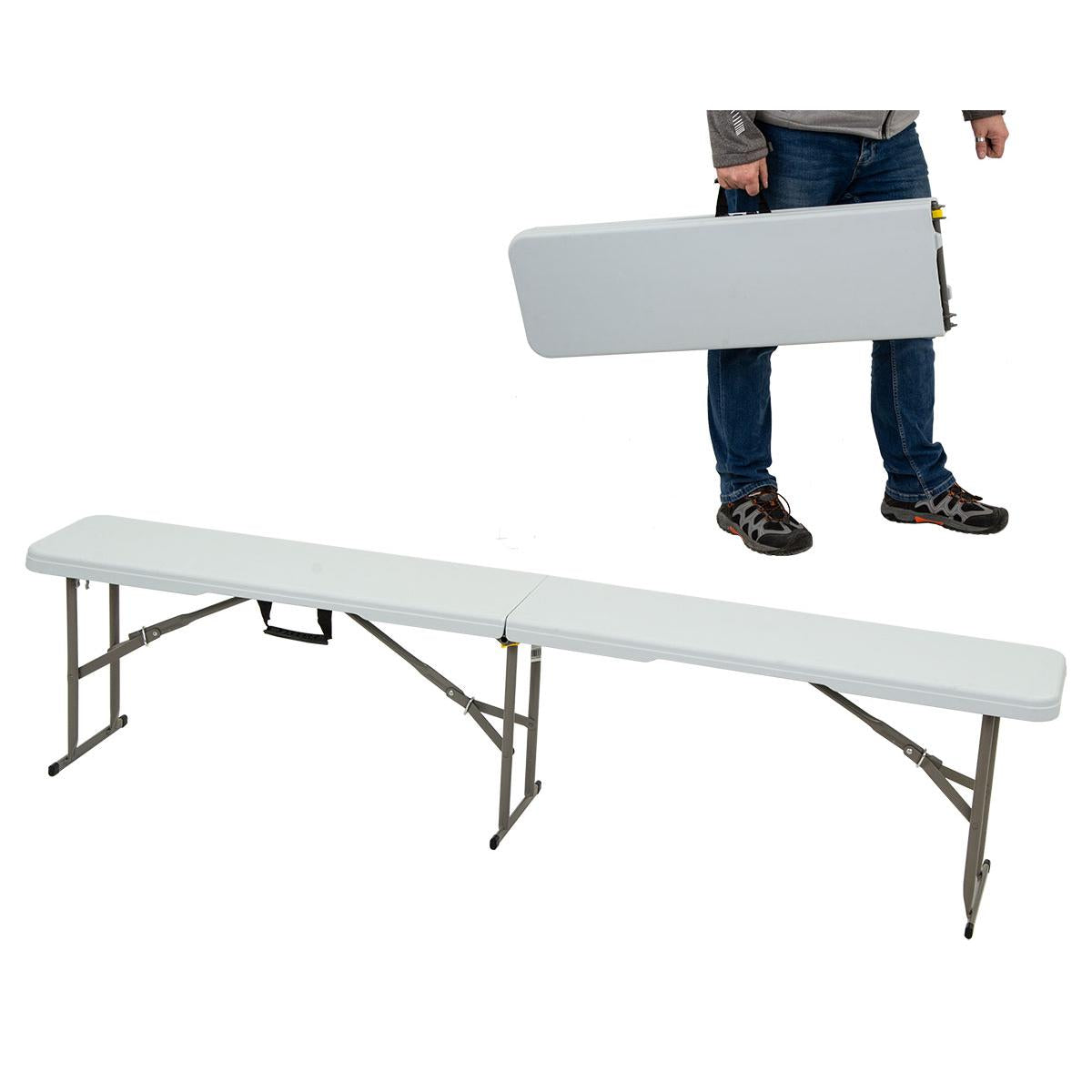 Banca pliabila pentru evenimente si catering, 183x28x43 cm, din HDPE si otel, alb