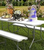 Banca pliabila pentru evenimente si catering, 183x28x43 cm, din HDPE si otel, alb