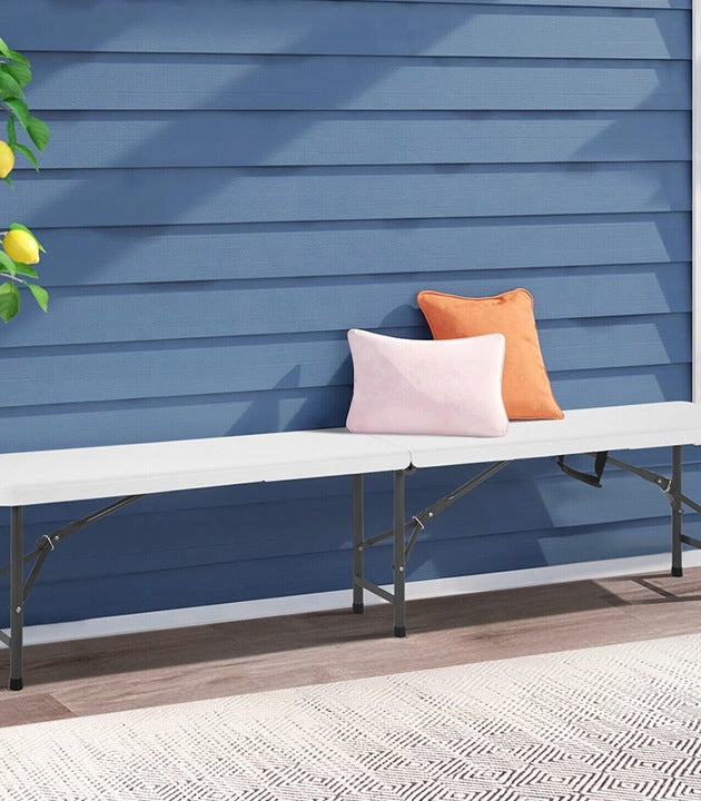Banca pliabila pentru evenimente si catering, 183x28x43 cm, din HDPE si otel, alb
