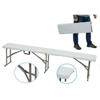 Banca pliabila pentru evenimente si catering, 183x28x43 cm, din HDPE si otel, alb